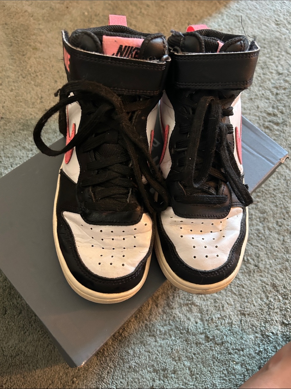 Nike Kids Black White Pink High-Top Sneakers